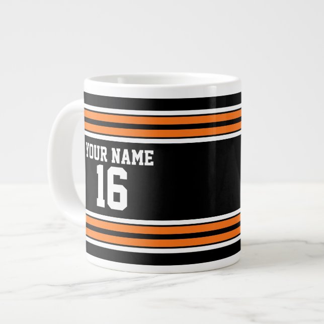 Black with Orange White Stripes Team Jersey Large Coffee Mug (Front Left)