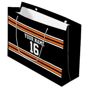 Black with Orange White Stripes Team Jersey Large Gift Bag