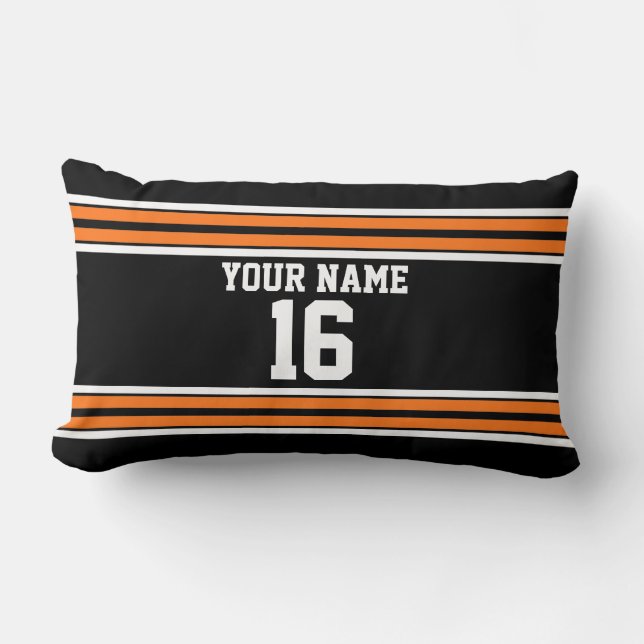 Black with Orange White Stripes Team Jersey Lumbar Cushion (Front)