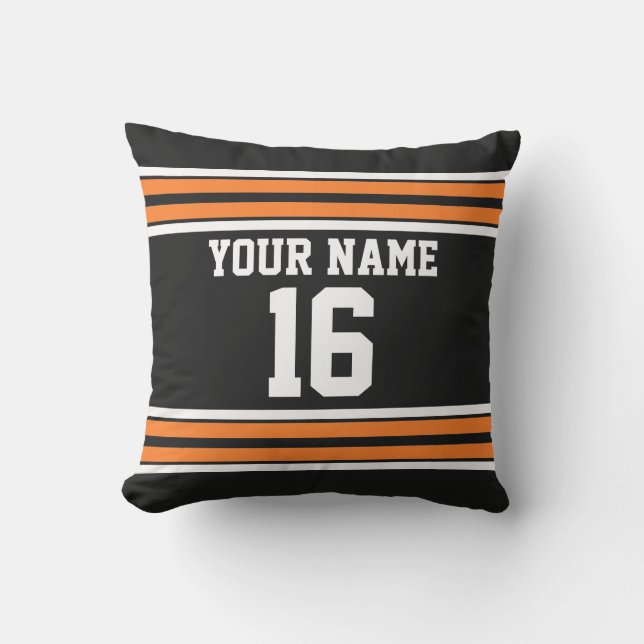 Black with Orange White Stripes Team Jersey Outdoor Cushion (Front)