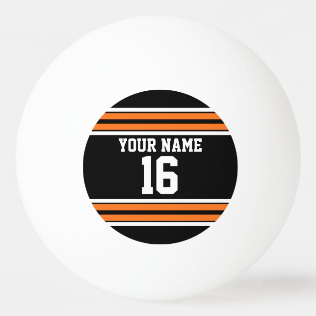 Black with Orange White Stripes Team Jersey Ping Pong Ball (Front)