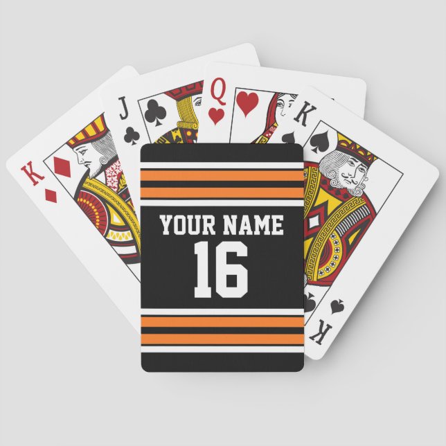 Black with Orange White Stripes Team Jersey Playing Cards (Back)