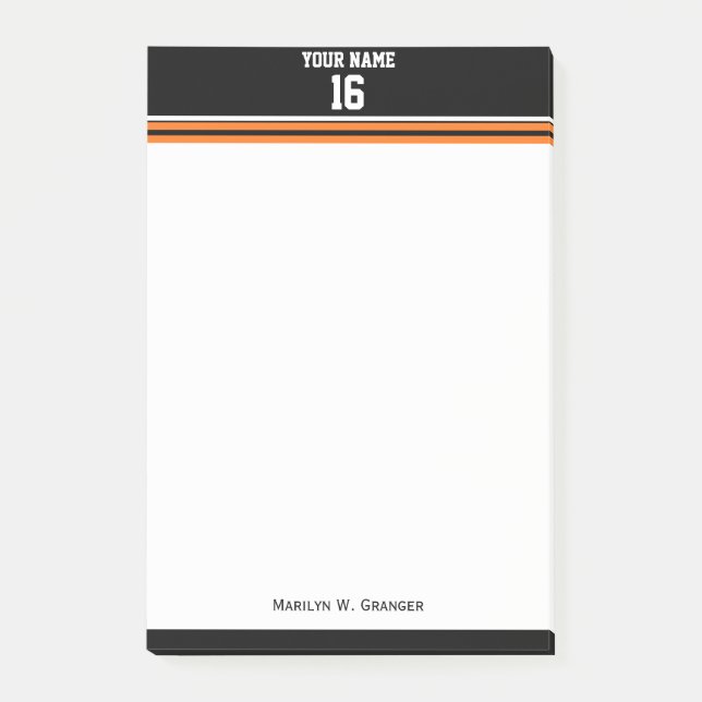 Black with Orange White Stripes Team Jersey Post-it Notes (Front)