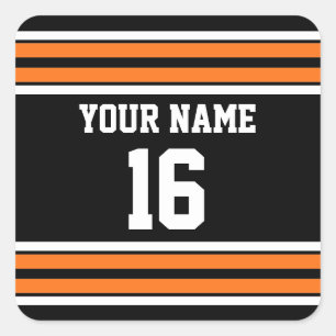 Black with Orange White Stripes Team Jersey Square Sticker