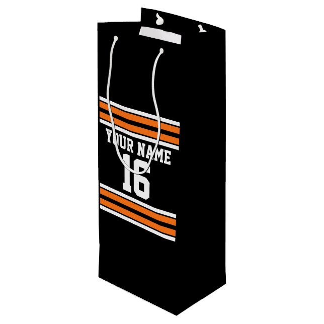 Black with Orange White Stripes Team Jersey Wine Gift Bag (Back Angled)
