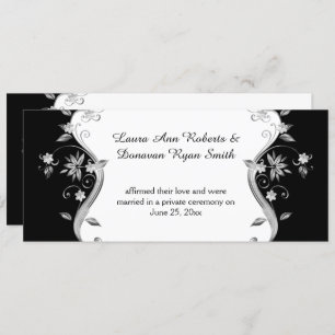 Black with Ornate Silver Flowers Swirls Reception Invitation