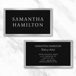 Black with Pale Silver Grey Gradient Glam Border Business Card