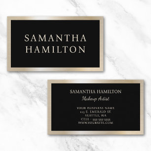 Black with Pastel Pearl Gold Glam Glam Border Business Card
