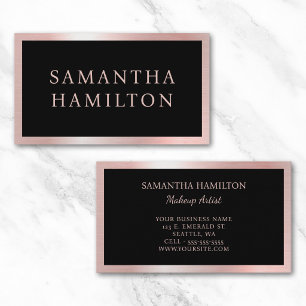 Black with Pastel Pink and Rose Gold Glam Border Business Card