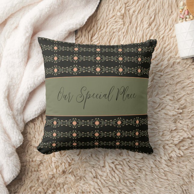 Black With Peach And Green Pattern Cushion (Blanket)