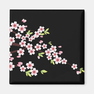 Black with Pink and Green Cherry Blossom Sakura Magnet