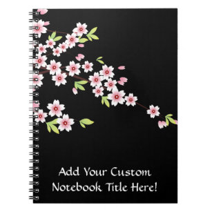 Black with Pink and Green Cherry Blossom Sakura Notebook