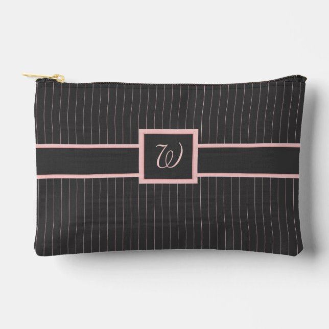 Black with Pink Pinstripes Accessory Pouch (Front)