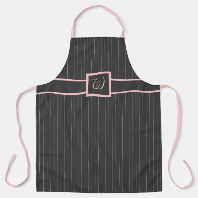 Black with Pink Pinstripes All-Over Print Apron (Front)