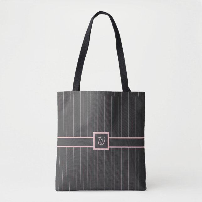 Black with Pink Pinstripes All-Over-Print Bag (Front)