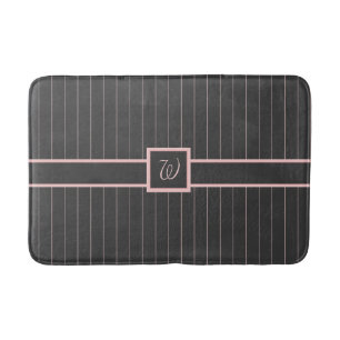 Black with Pink Pinstripes Bath Mat
