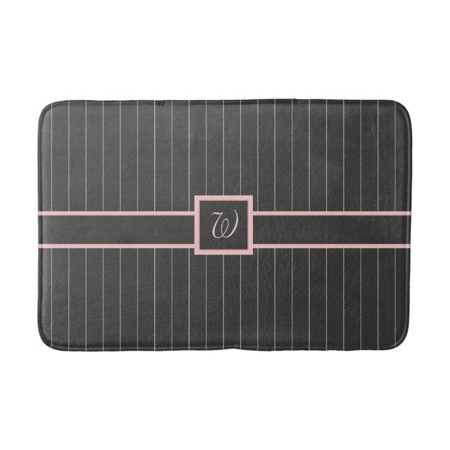 Black with Pink Pinstripes Bath Mat (Front)