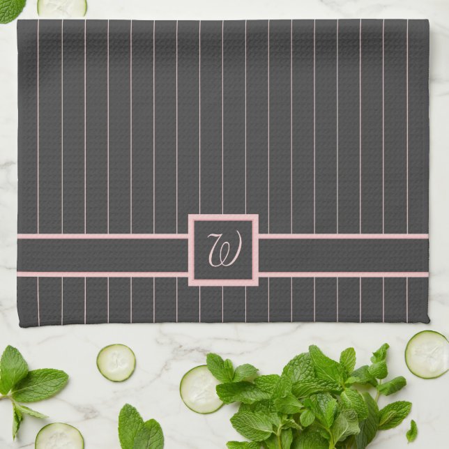 Black with Pink Pinstripes Kitchen Towel (Folded)