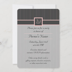 Black with Pink Pinstripes Party Invitation