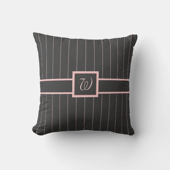 Black with Pink Pinstripes Pillow (Front)