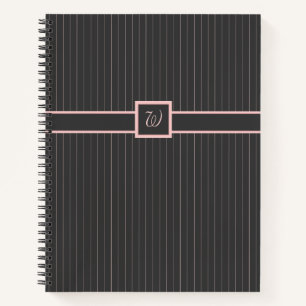 Black with Pink Pinstripes Spiral Notebook
