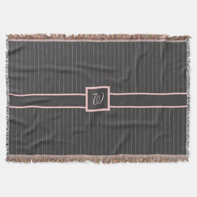 Black with Pink Pinstripes Throw Blanket (Front)