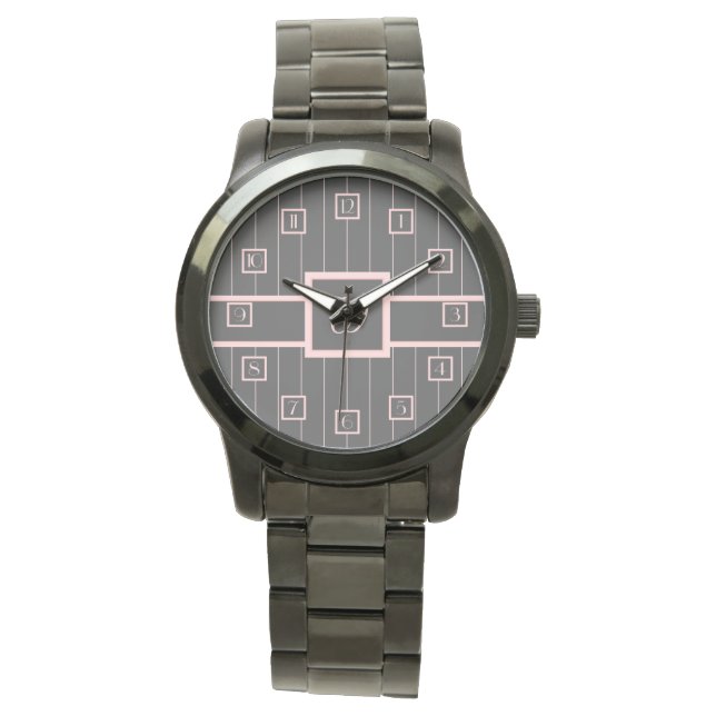 Black with Pink Pinstripes Watch (Front)