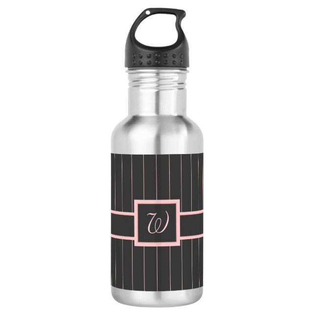 Black with Pink Pinstripes Water Bottle (Front)