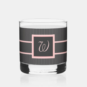 Black with Pink Pinstripes Whiskey Glass