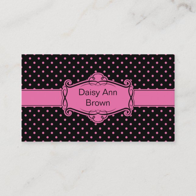 Black with Pink Polka Dots Business Card (Front)