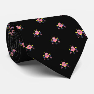 Black with Pink Robot Patterned Tie