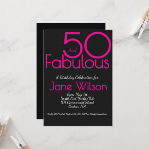  Black with Pink Text 50 and Fabulous Birthday   Invitation