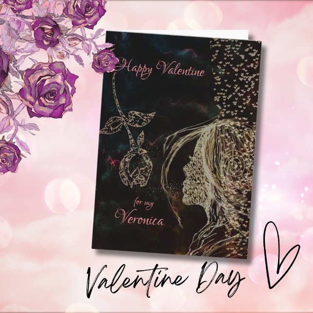 Black with Pink text  Valentine's Day Card (PRETTY BLACK WITH PINK VALENTINE'S CARD)
