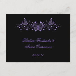Black with Purple Butterflies Announcement Postcard