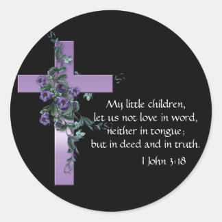 Black with Purple Cross & Purple Flowers Classic Round Sticker