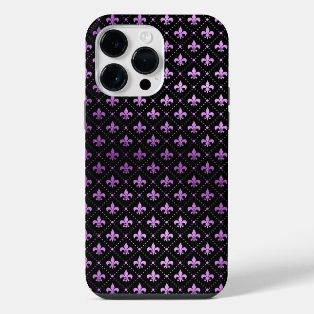 BLACK WITH PURPLE FLEUR DI LIS PATTERN iPhone CASE (Back)