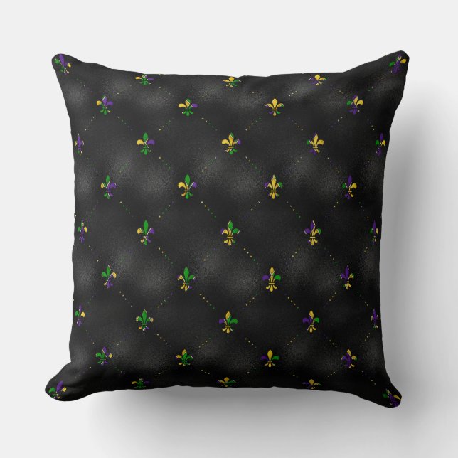 BLACK WITH PURPLE GOLD GREEN FLEUR DI  LIS CUSHION (Front)