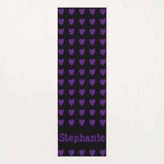 Black with Purple Hearts Yoga Mat