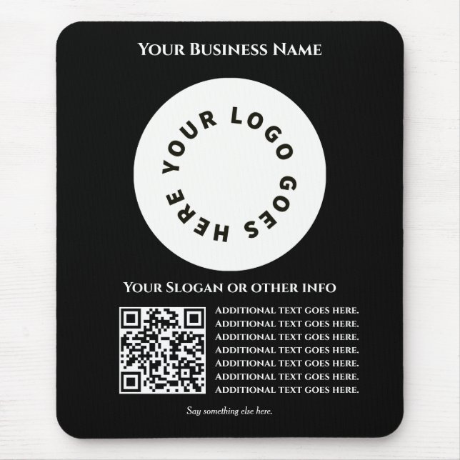 Black with QR code add your own text and logo Mouse Mat (Front)