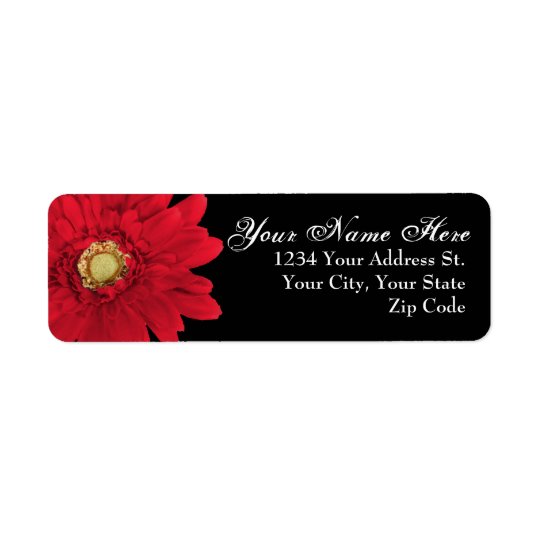 Black with Red Daisy Return Address Labels