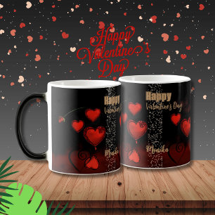 Black with Red Hearts Magic Mug