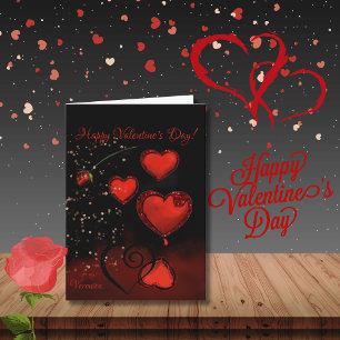 Black with Red Hearts Valentine Holiday Card