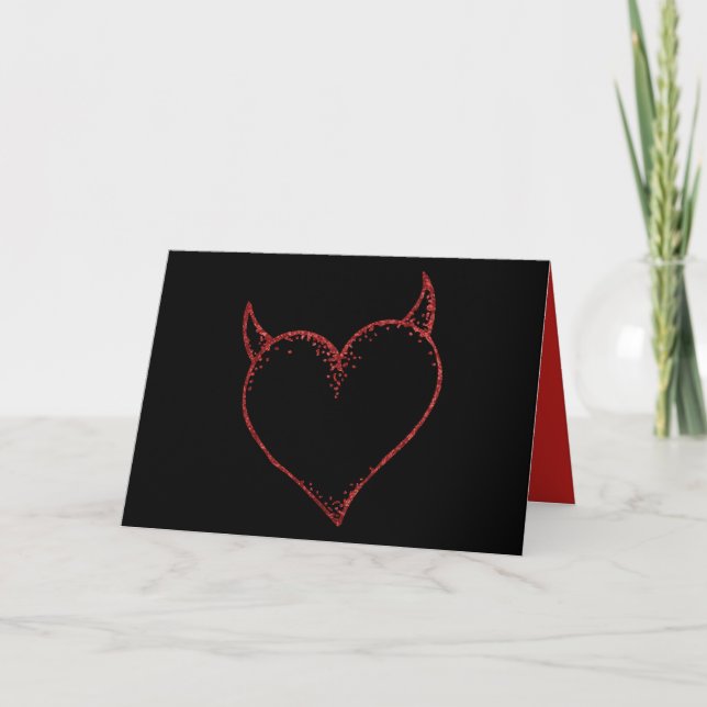 Black with Red Horned Heart Greeting Card (Front)