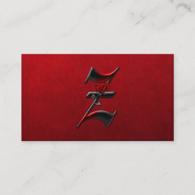 Black with Red Roses Initial Z Goth Business Card (Front)