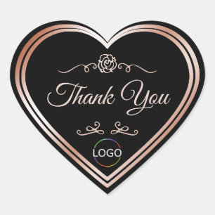 Black with Rose Gold Frame and Logo Cute Thank You Heart Sticker