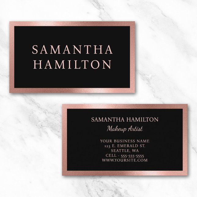 Black with Rose Gold Grainy Gradient Border Business Card (Black with Rose Gold Grainy Gradient Border Business Card)