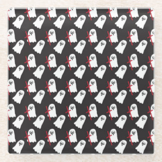 BLACK WITH ROWS OF LITTLE WHITE GHOSTS GLASS COASTER