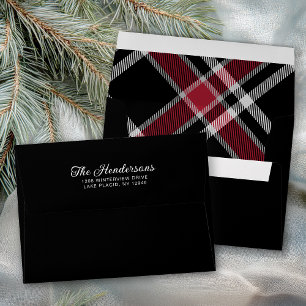 Black with Rustic Tartan Plaid Return Address Envelope