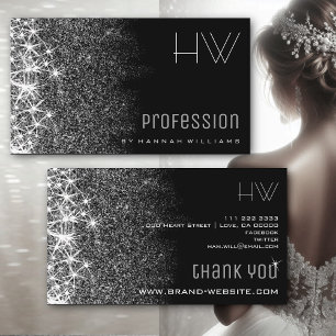 Black with Silver Glitter Stars Professional Event Business Card