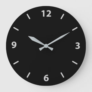 Black with Silver Grey Minimalist Contemporary Large Clock
